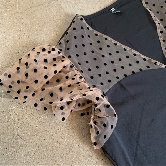 Polka Dot Mesh Butterfly Sleeve Dress - Picture 3 of 6